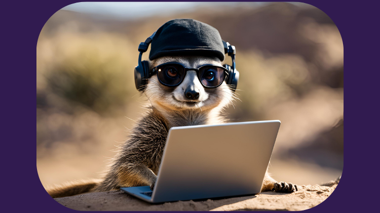 Meerkat with Laptop and purple background