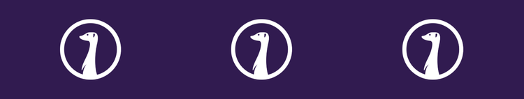 Three white Stager meerkat logos on a purple background