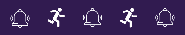 Running icon with alert icon for bar