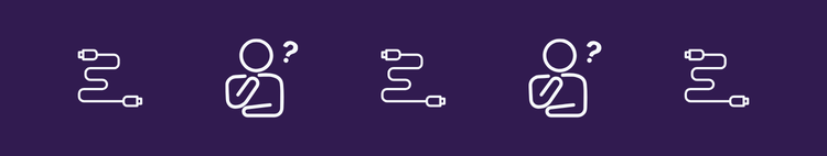 unconnected cable icon and confused person icon